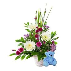 Flowers For A Baby Boy With Free Teddy