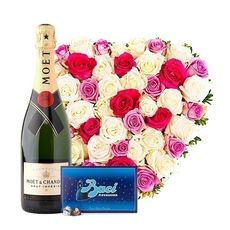 Heart of Roses with Moet & Baci