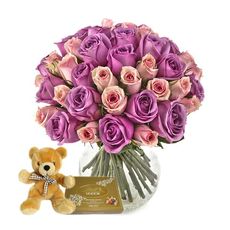 Pink and Purple Rose with Lindt & Teddy