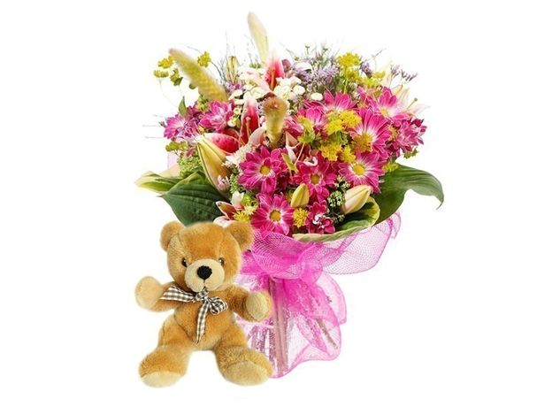 Flowers For A Baby Girl With Free Teddy
