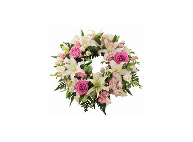 Wreath With White Lilies & Pink Roses