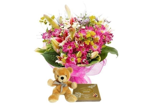 Mixed Flowers with Lindt & Teddy