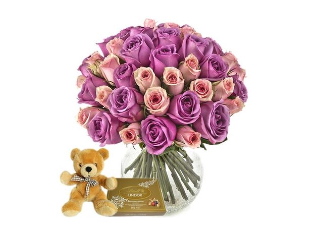 Pink and Purple Rose with Lindt & Teddy